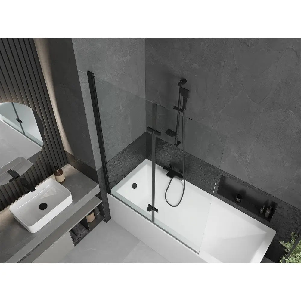 Mexen Cubik Rektangulært Badekar 170x70 Cm med Kabinett og 2-delt Dusjvegg 120 Cm Gjennomsiktig Svart - 550317070x