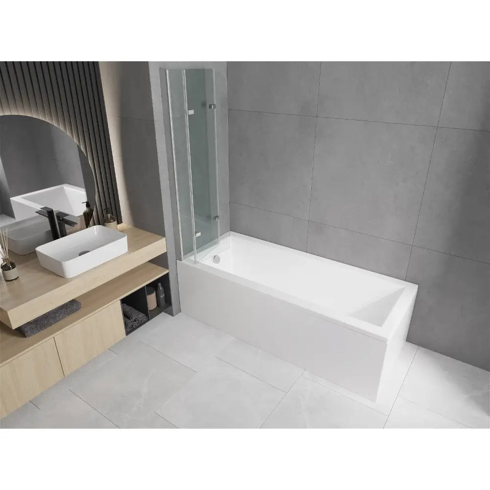 Mexen Cubik Rektangulært Badekar 170x70 Cm med Kabinett og 3-delt Skjermbrett 120 Cm Gjennomsiktig Krom - 550317070x