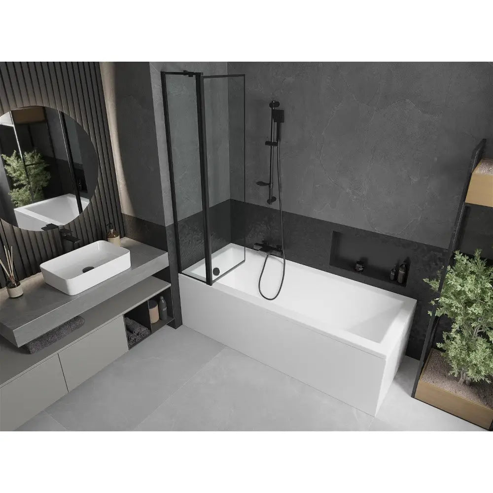 Mexen Cubik Rektangulært Badekar 170x70 Cm med Kledning og Ett-vinget Dusjvegg 80 Cm Svart Design - 550317070x