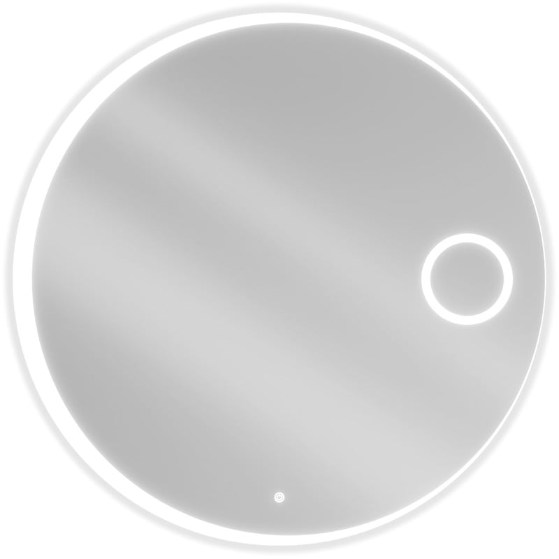 Speil med lys rundt 100 cm LED-speil med forstørrelsesdel, sett rett forfra mot hvit bakgrunn.