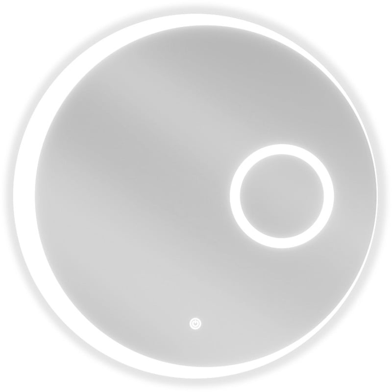 Speil med lys rundt speil Mexen Ella 60 cm med LED-kant og integrert forstørrelsesspeil, sett forfra.