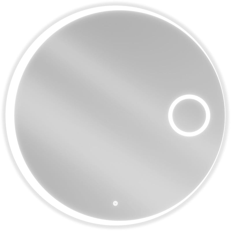 Speil med lys rundt Mexen Ella 90 x 90 cm LED-speil med integrert sminkespeil, sett forfra.