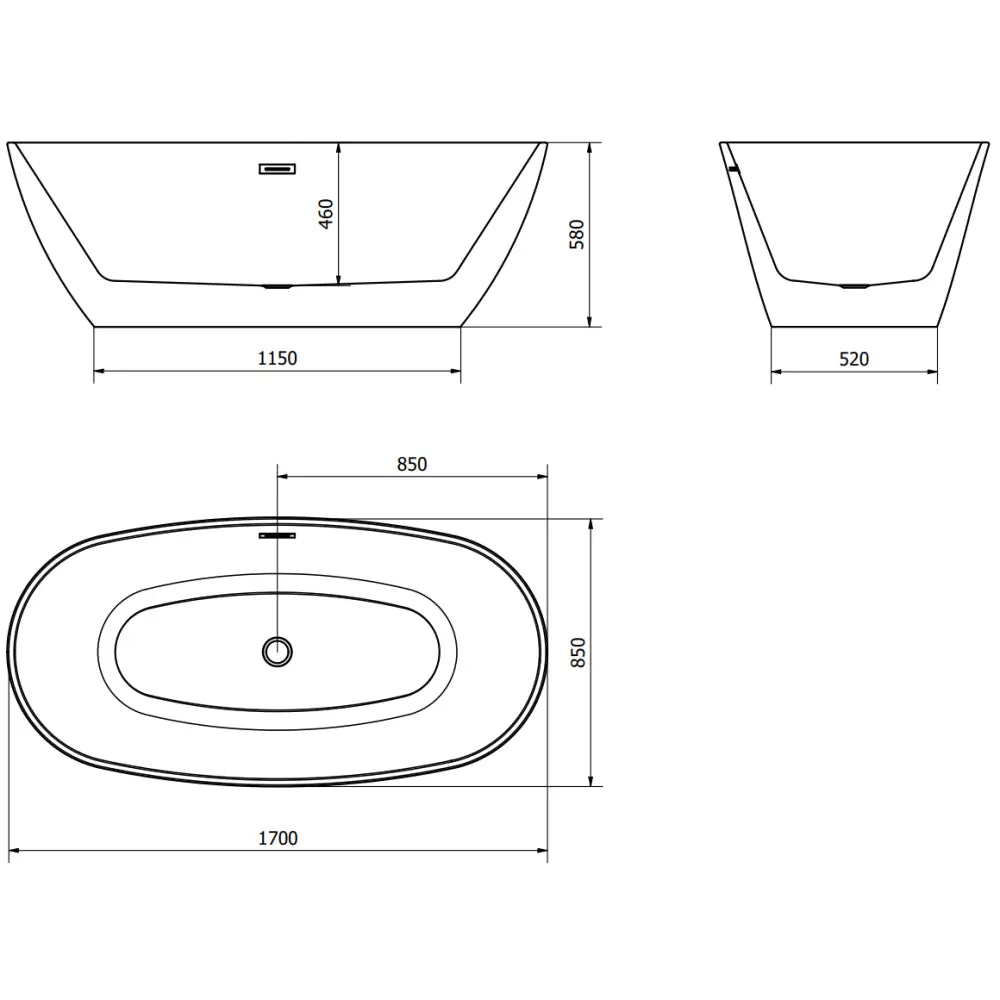 Mexen Eris Frittstående Badekar 170x85 Cm Hvit Med Svart Overløp - 53441708500-b - 6