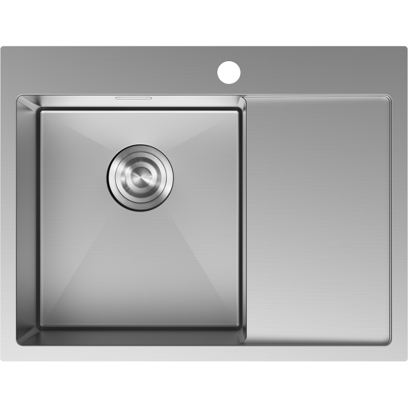 Stålvask Mexen Exar 620 x 480 mm med stor venstre kum og avrenningsfelt, sett ovenfra.