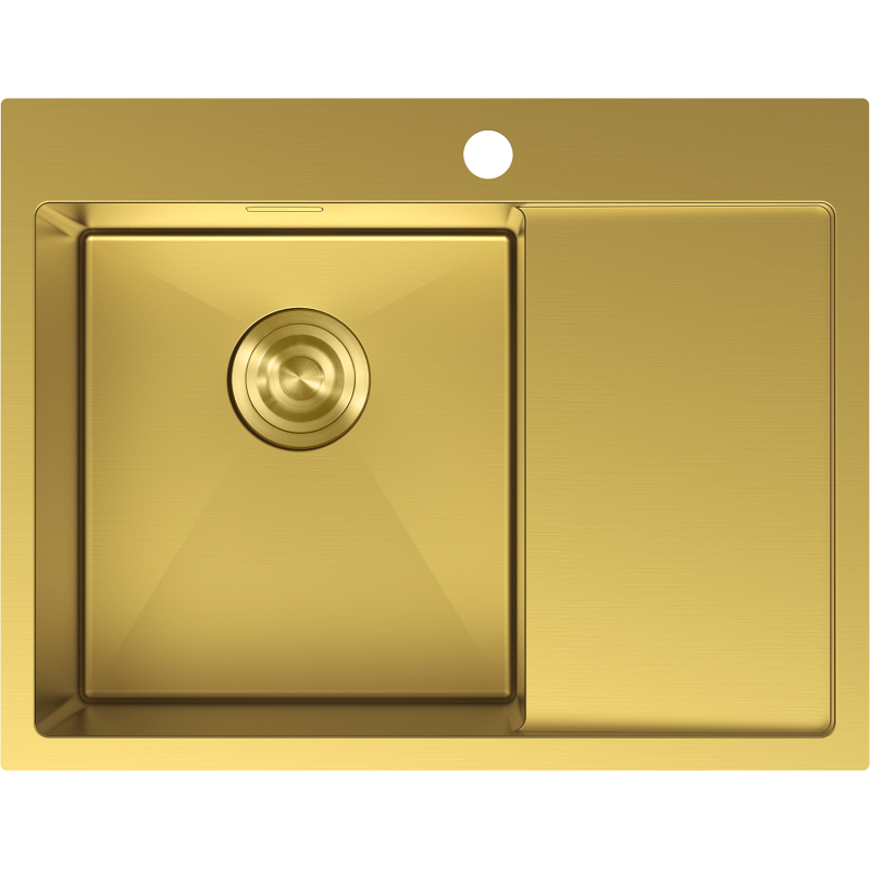 Stålvask Mexen Exar gull med ett firkantet kum og glatt avrenningsfelt sett ovenfra.