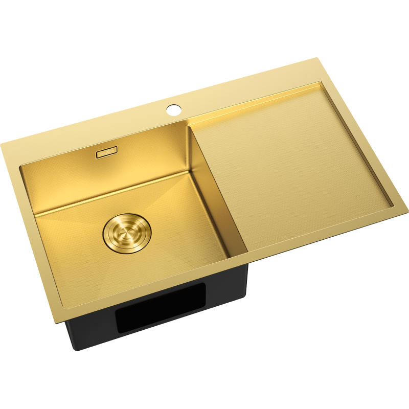 Kjøkkenvask Rustfritt Stål gull Mexen 6433781010l-55hc med venstre kum og høyre avrenningsfelt.