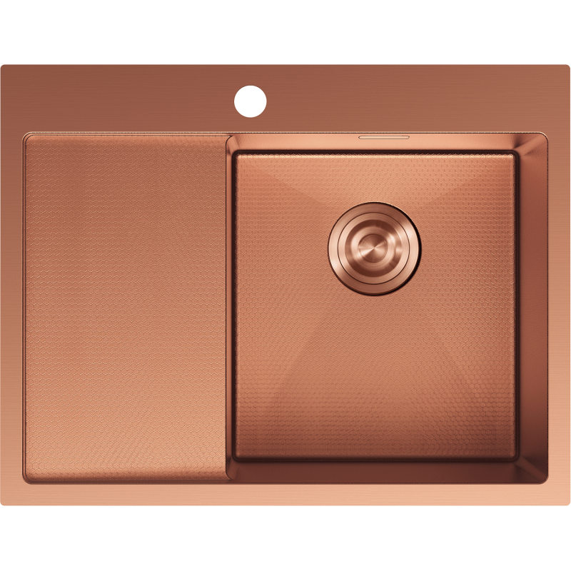 Stålvask Mexen Exar kobber 620x480 mm sett ovenfra med høyre kum og strukturert avrenner.