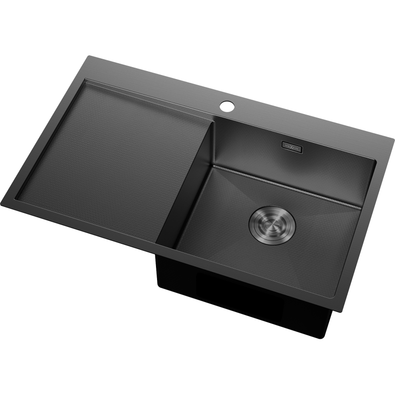Kjøkkenvask Rustfritt Stål Mexen 6434781010p-70hc svart med høyre kum og venstre avrenningsfelt.