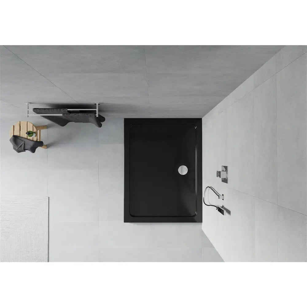 Mexen Flat Dusjbrett Rektangulært Slim 130x100 Cm Svart Krom Avløp