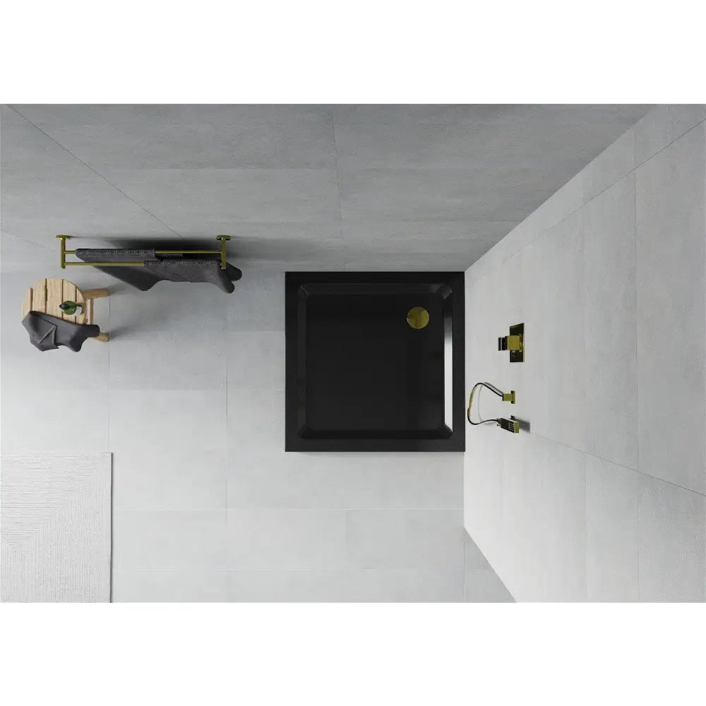 Mexen Flat Firkantet Slim Dusjbrett 70x70 Cm Svart Gullfarget Avløp - 40707070g
