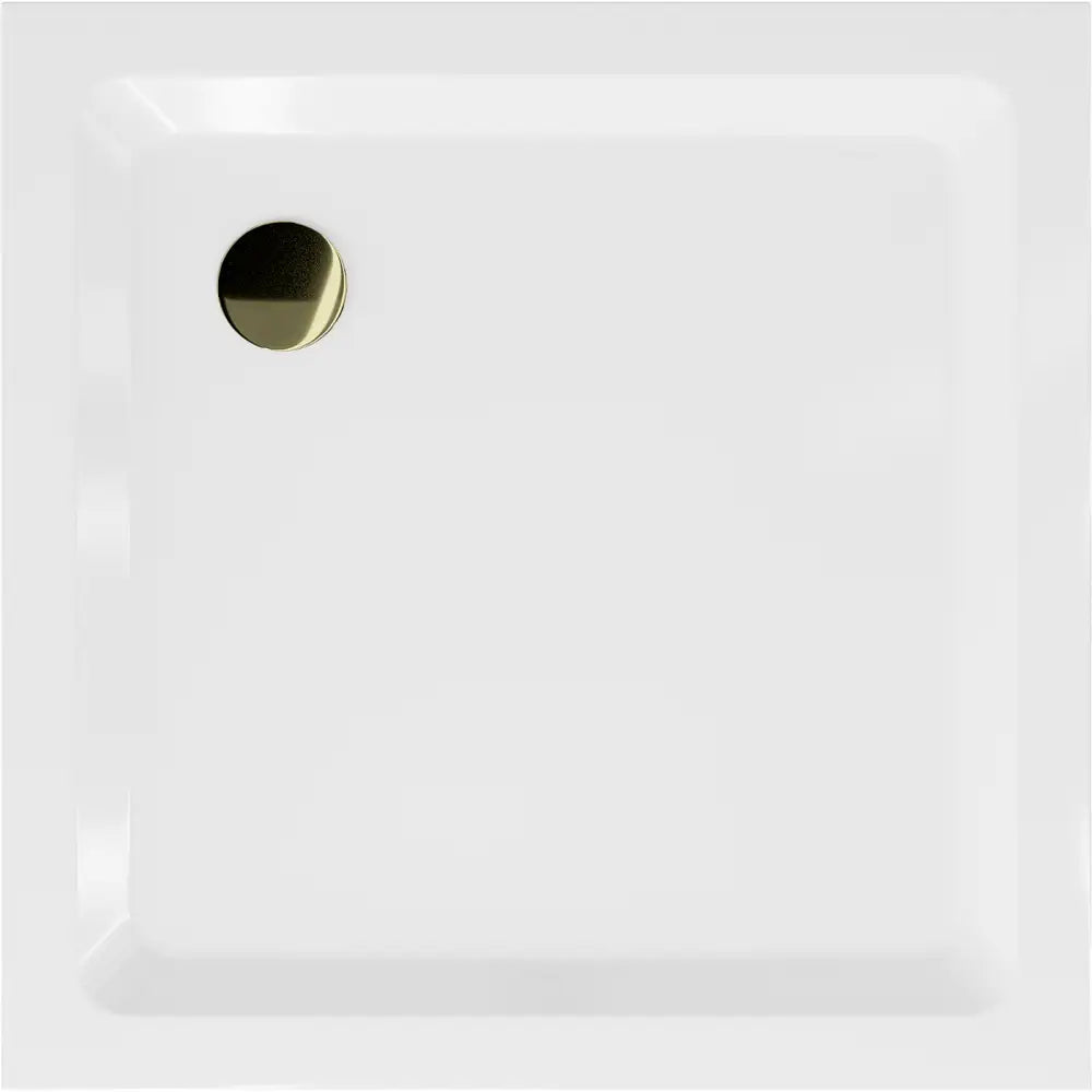 Mexen Flat Kvadratisk Dusjbrett Slim 70x70 Cm Hvit Gullfarget Sluk - 40107070g.