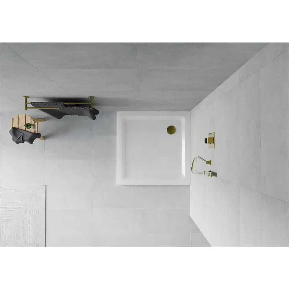 Mexen Flat Kvadratisk Dusjbrett Slim 70x70 Cm Hvit Gullfarget Sluk - 40107070g.