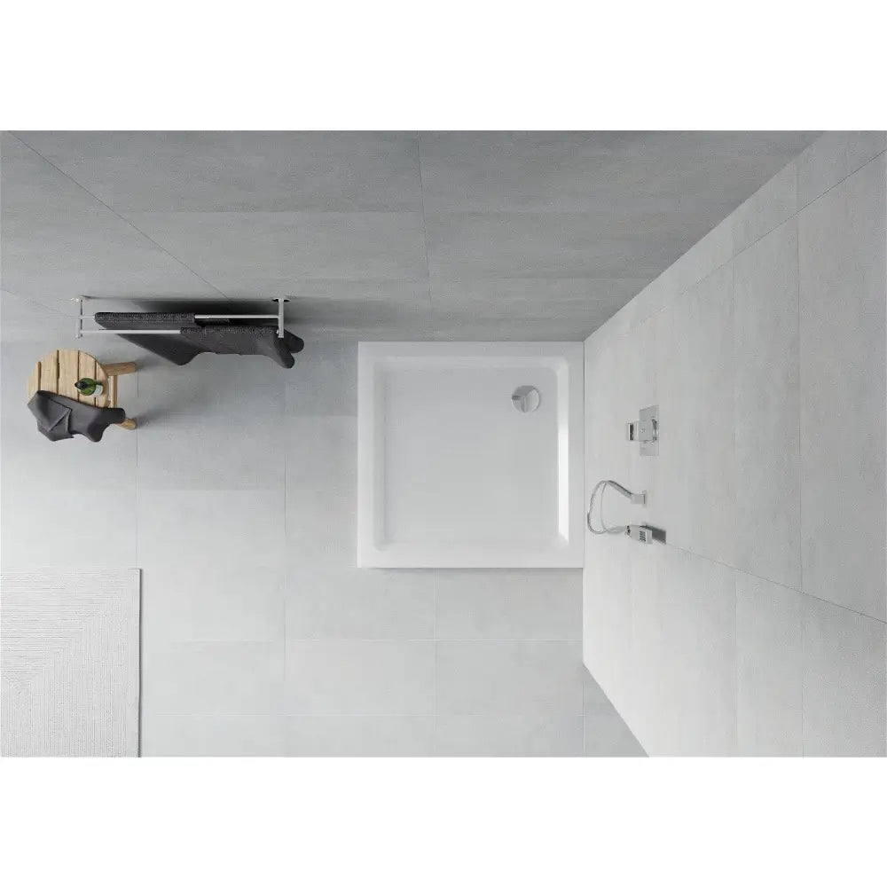 Mexen Flat Kvadratisk Dusjbrett Slim 90x90 Cm Hvit Krom Avløp