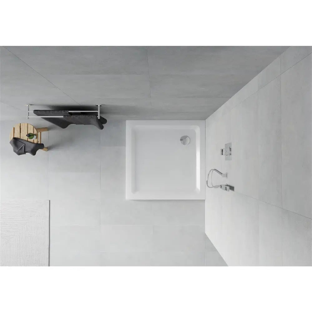 Mexen Flat Kvadratisk Slim Dusjbrett 70x70 Cm Hvit Krom Avløp