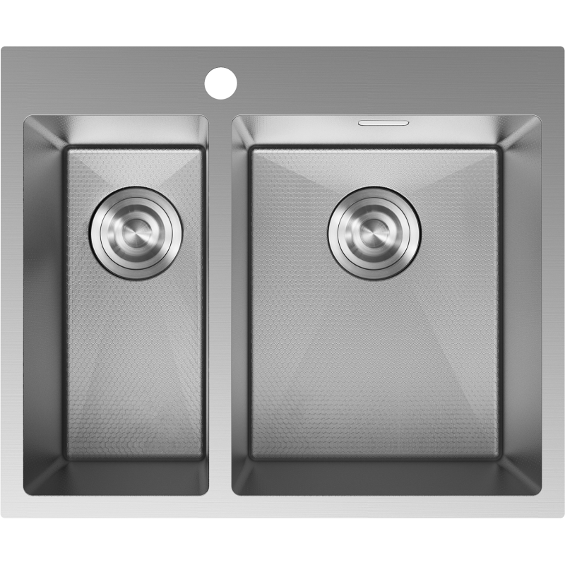 Stålvask Mexen Flexo 610 x 510 mm sett ovenfra med 1,5 kum og synlig hull til blandebatteri.