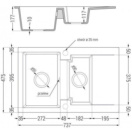 Gaspar Kjøkkenvask 1 1/2 Kum Med Avrenning 737 x 475 mm, Hvit, Vannlås Krom - 6507731505-20