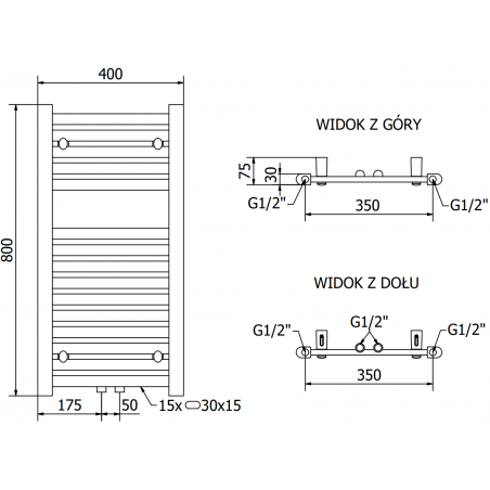 Håndkletørker Hades 800 x 400 mm, 300 W, Krom