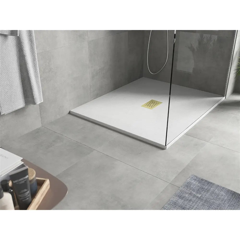 Mexen Hugo Rektangulært Dusjbrett Smc 110x100 Cm Hvitt med Gull Farge Deksel - 42101011-g