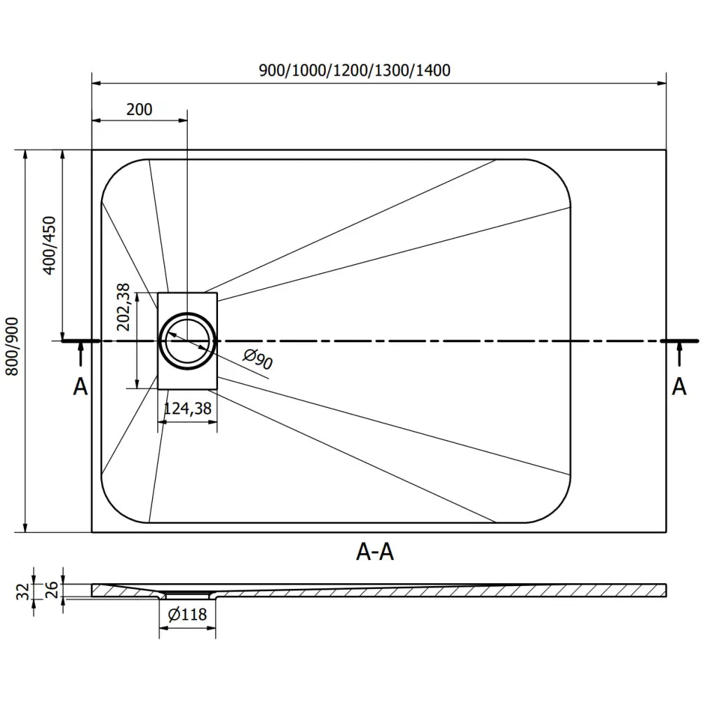 Mexen Hugo Rektangulært Smc Dusjbrett 100x90 Cm Svart med Inox Frontpanel - 42709010-x