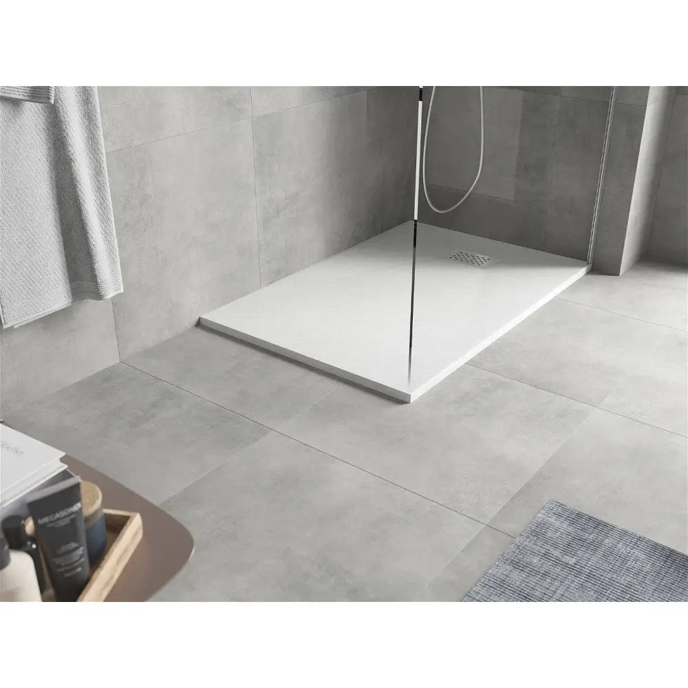 Mexen Hugo Rektangulært Smc-dusjbrett 110x80 Cm Hvitt med Rustfritt Stål Frontpanel - 42108011-x