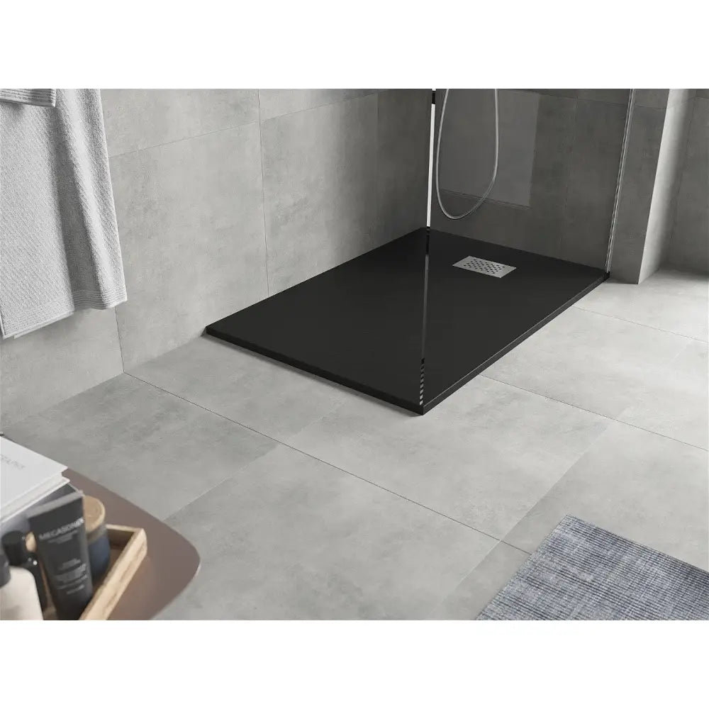 Mexen Hugo Rektangulært Smc-dusjbrett 110x80 Cm Sort med Rustfritt Stål Deksel - 42708011-x