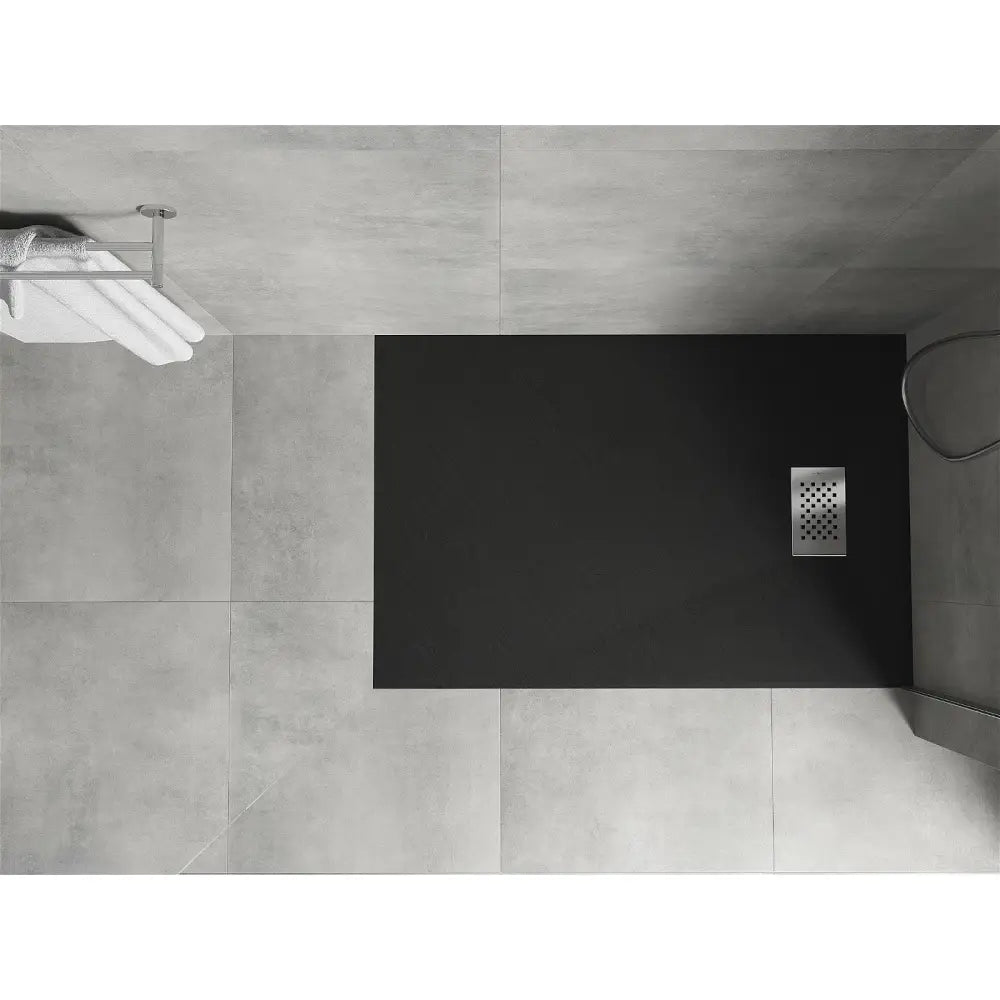 Mexen Hugo Rektangulært Smc-dusjbrett 110x80 Cm Sort med Rustfritt Stål Deksel - 42708011-x