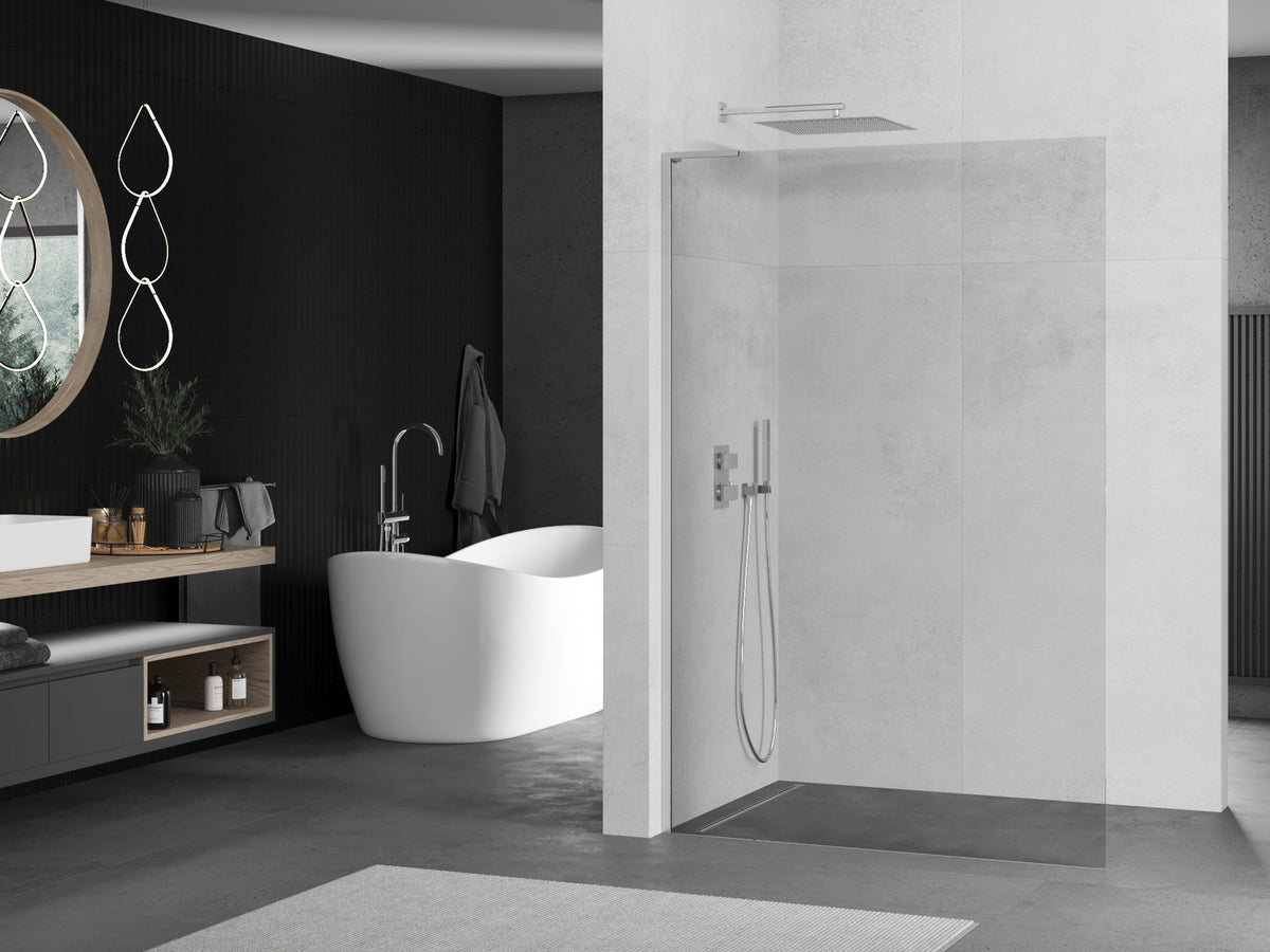 Mexen Kioto L walk-in dusjvegg 8 mm herdet glass krom