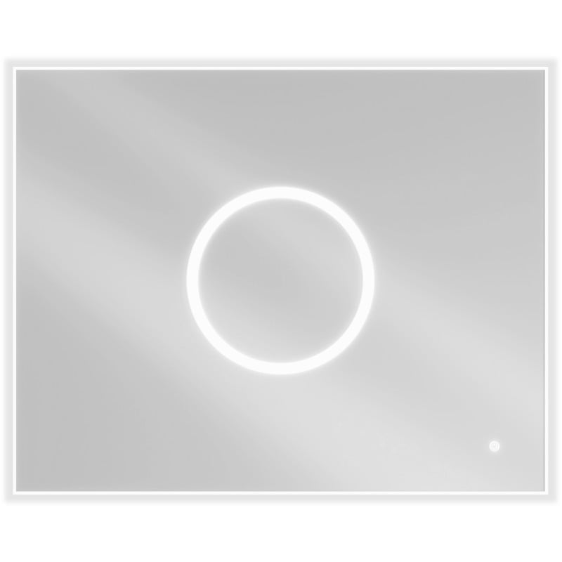 Speil med lys rektangulært LED-speil 100 x 80 cm med lyskant og opplyst sirkel i midten.