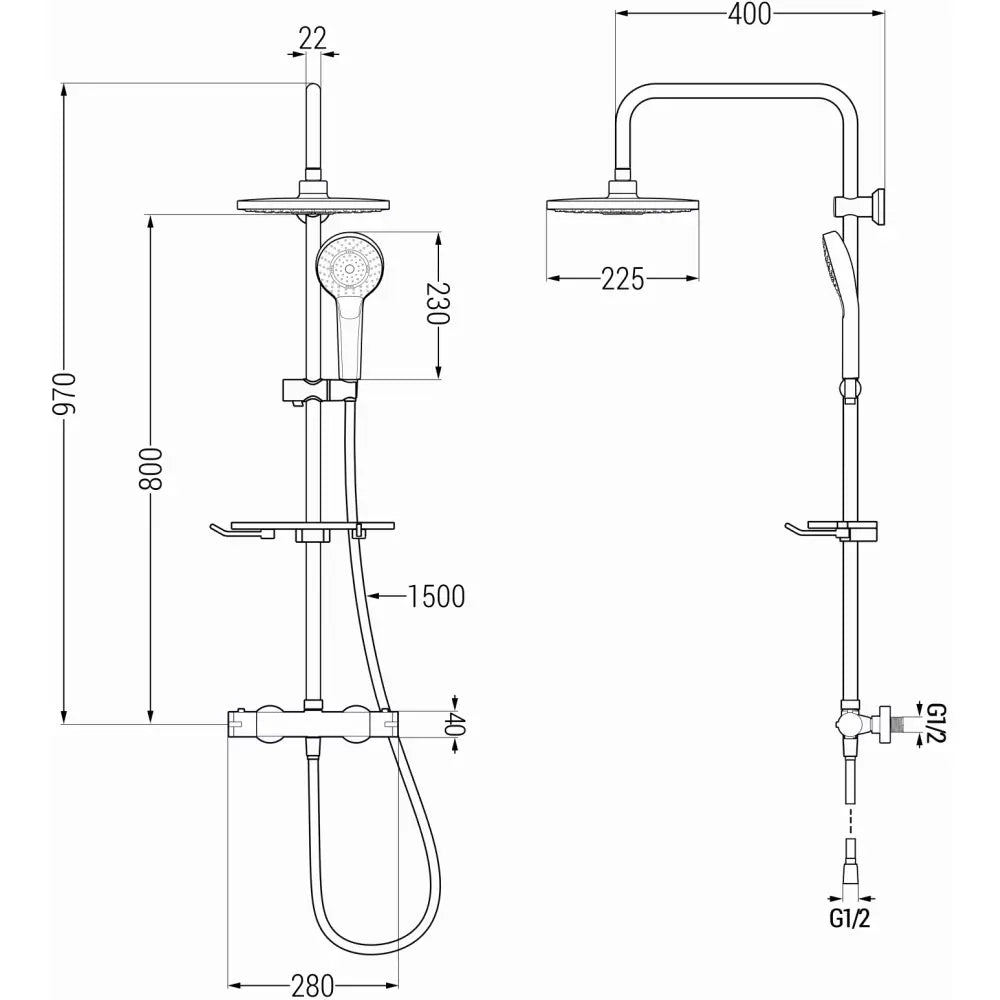 Mexen Kt05 Dusjsett Med Overflate Montering Takdusj Og Termostatbatteri Krom/hvit - 771500593- - 2