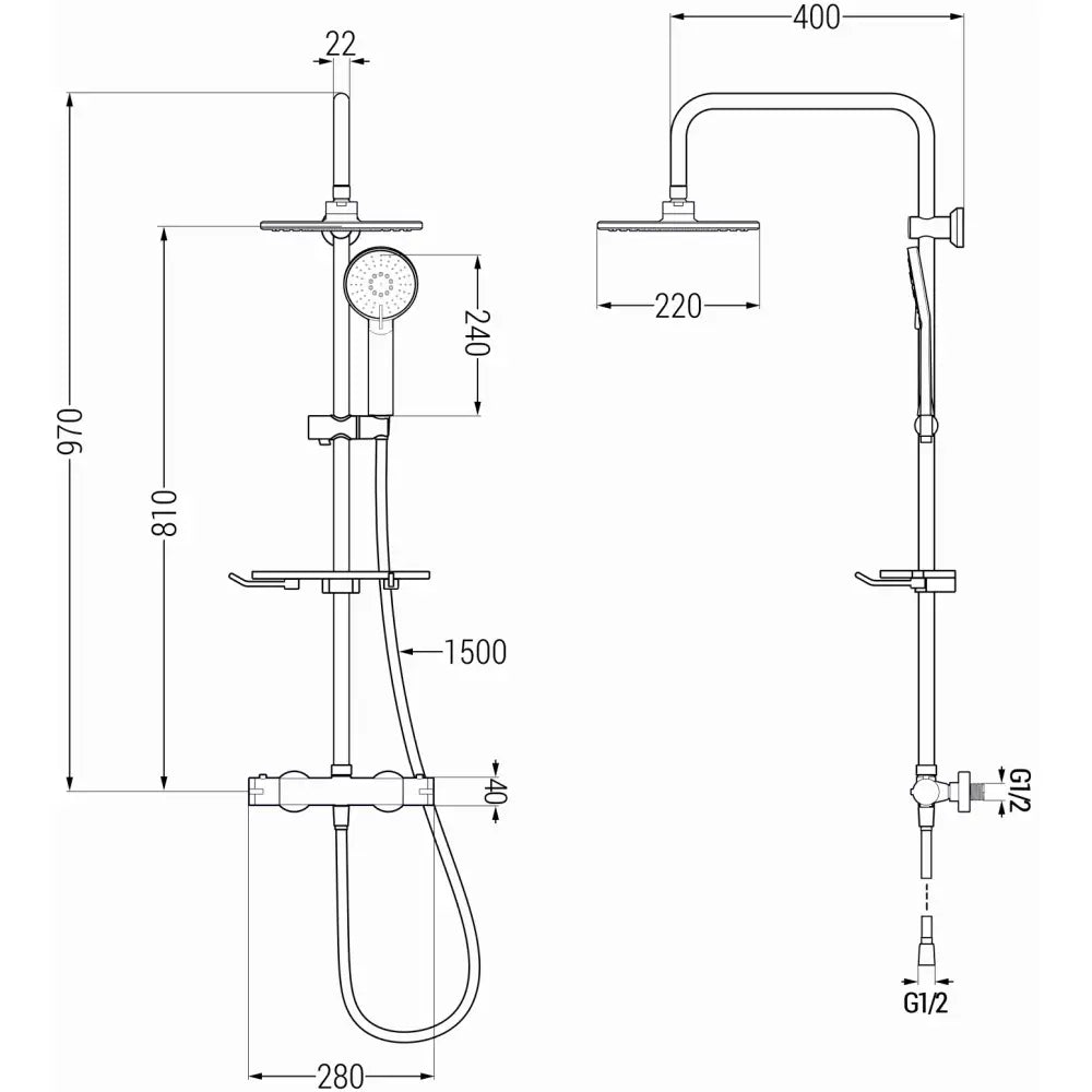 Mexen Kt40 Dusjsett Med Takdusj Og Termostatbatteri Hvit - 771504093 - 2