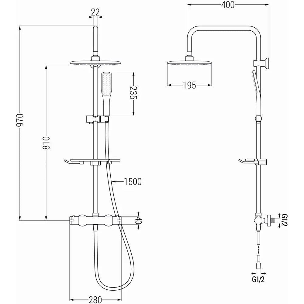 Mexen Kt49 Dusjsett Med Overflate Montering Dusjhode Og Termostatbatteri Hvit/gull - 771504993 - 2