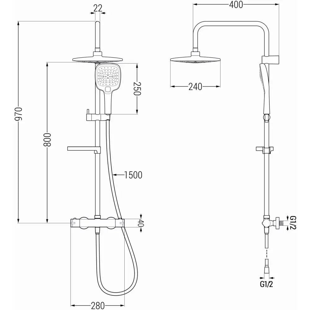 Mexen Kx17 Dusjsett For Overflateinstallasjon Med Takdusj Og Termostatbatteri Krom - 771501791 - 2