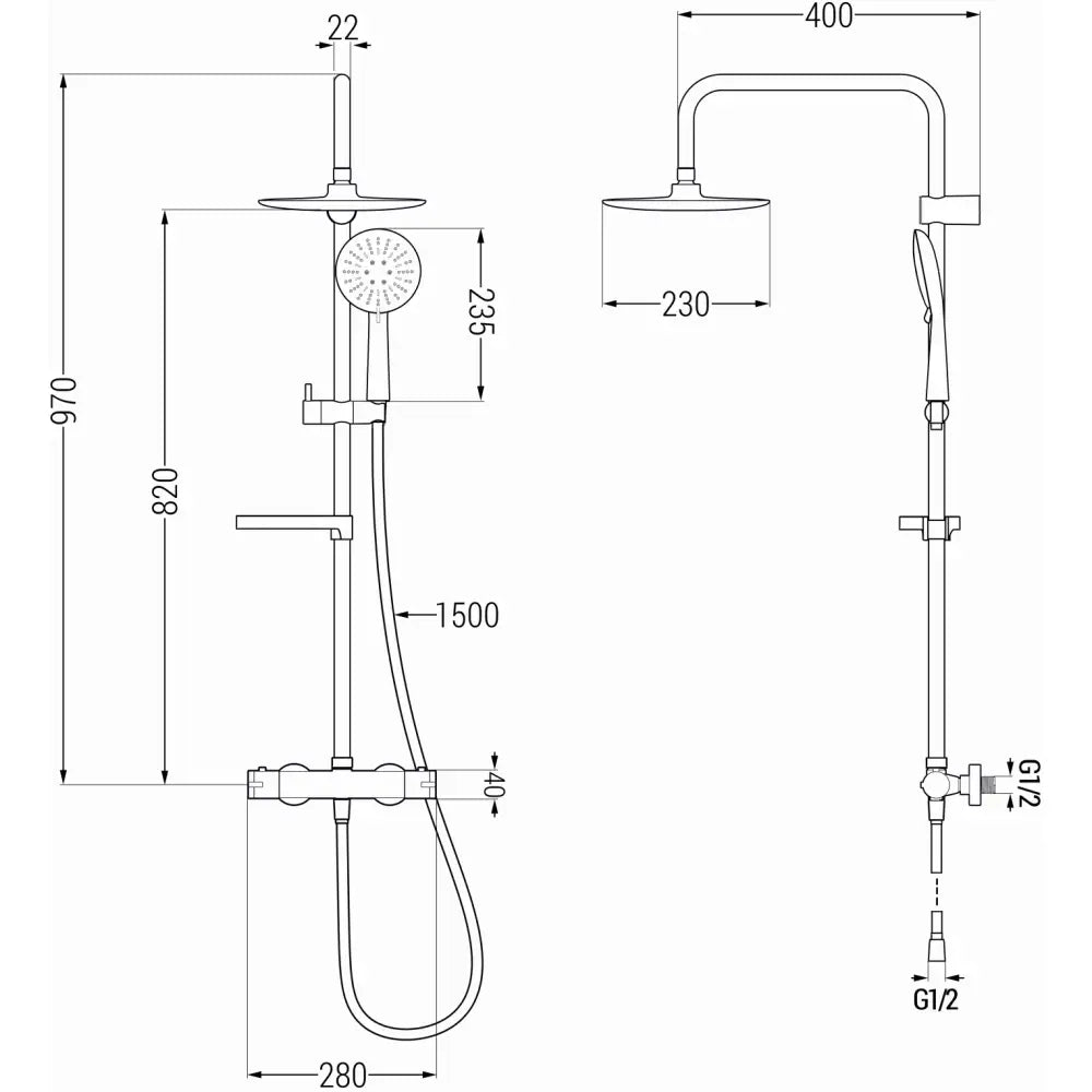 Mexen Kx33 Dusjsett Med Overflate Montering Regndusj Og Termostatisk Blandebatteri Krom - 771503391 - 2