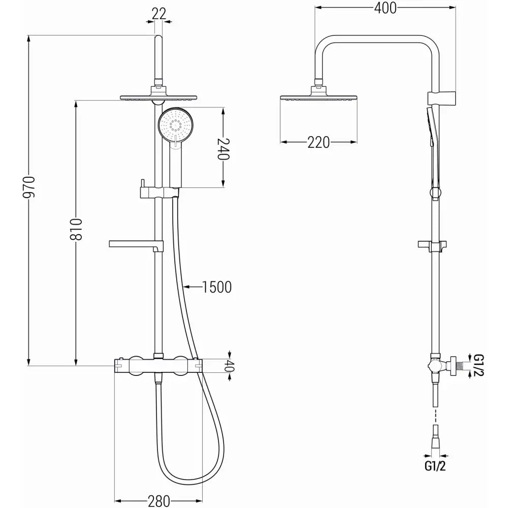 Mexen Kx40 Dusjsett Med Overflate Montering Inkludert Regndusj Og Termostatbatteri Hvit - 771504091 - 2