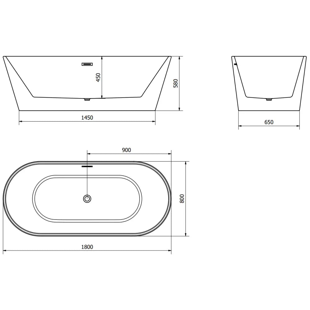 Mexen Luna Frittstående Badekar 180x80 Cm Hvit/svart Svart Overløp - 52031808075-b - 6