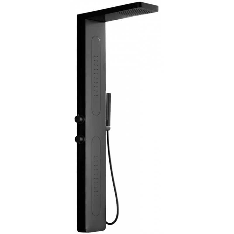 Mexen Mano dusjpanel i sort rustfritt stål, 153 cm, sett forfra