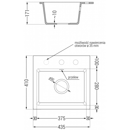 Milo Kjøkkenvask 1 Kum 435 x 410 mm, Svart/Grå, Vannlås Krom - 6505441000-76