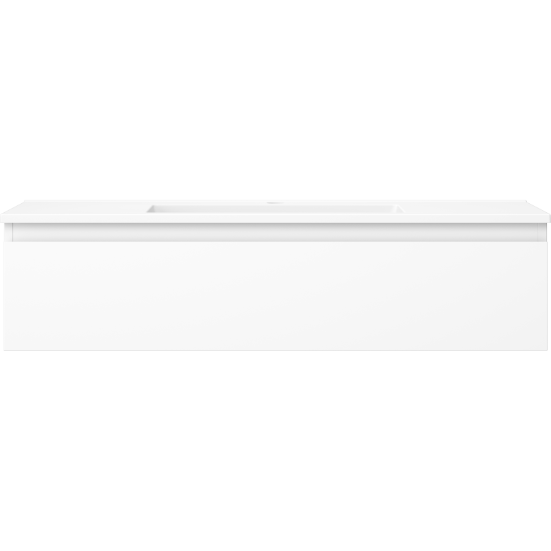 Servant med skap 100 cm hvit matt med en skuff, sett rett forfra i minimalistisk stil.