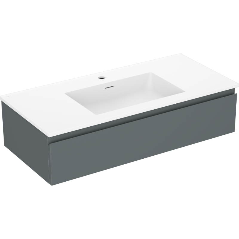 Servantskap med vask 100 cm Mexen Orio i grafitt matt og hvit matt, sett fra skrå vinkel.