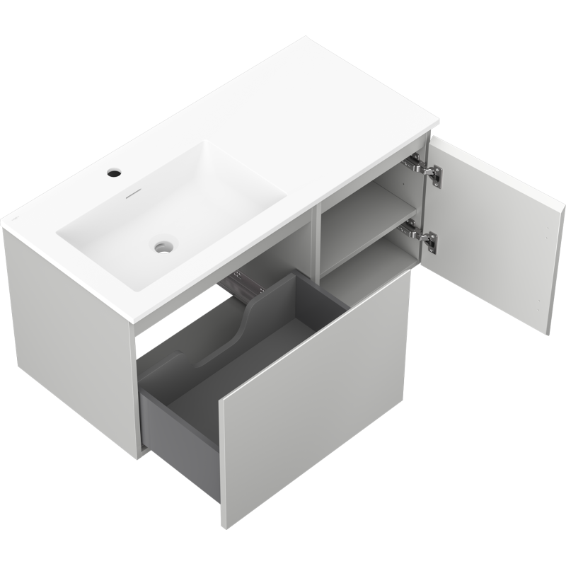 Servantskap med vask 100 cm grå/matt hvit Mexen Orio Otis venstre – 91A13-10047-3-BBFF62-W18L01