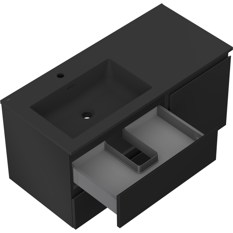 Servantskap med vask 100 cm svart matt, venstre kum Mexen Orio – 91A13-10047-3-BBFFF71-W18L71