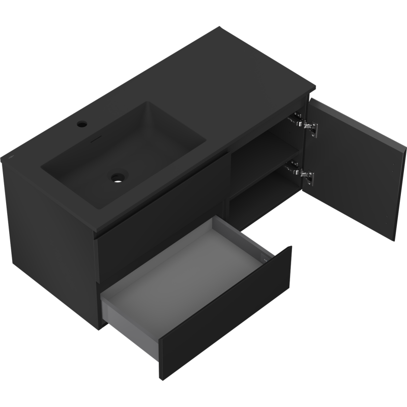 Servantskap med vask 100 cm svart matt, venstre kum Mexen Orio – 91A13-10047-3-BBFFF71-W18L71