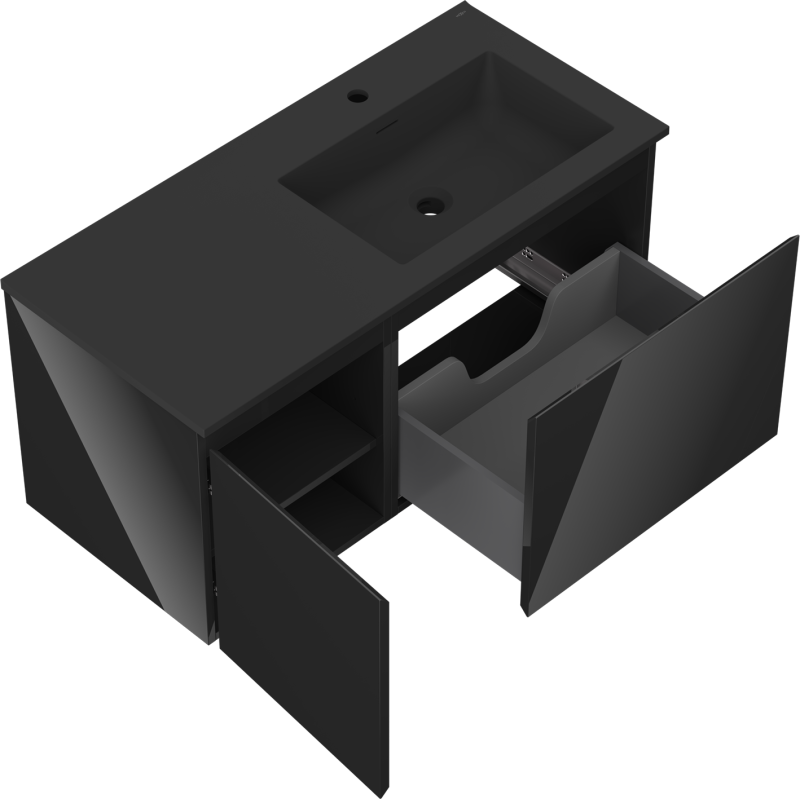 Servantskap med vask 100 cm svart høyglans/matt Mexen Orio – 91A13-10047-3-BBFF70-W18P71