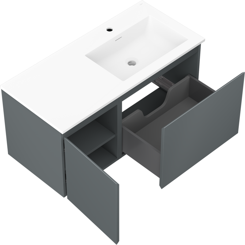 Servantskap med vask 100 cm grafitt/hvit matt Mexen Orio Otis høyre – 91A13-10047-3-BBFF66-W18P01