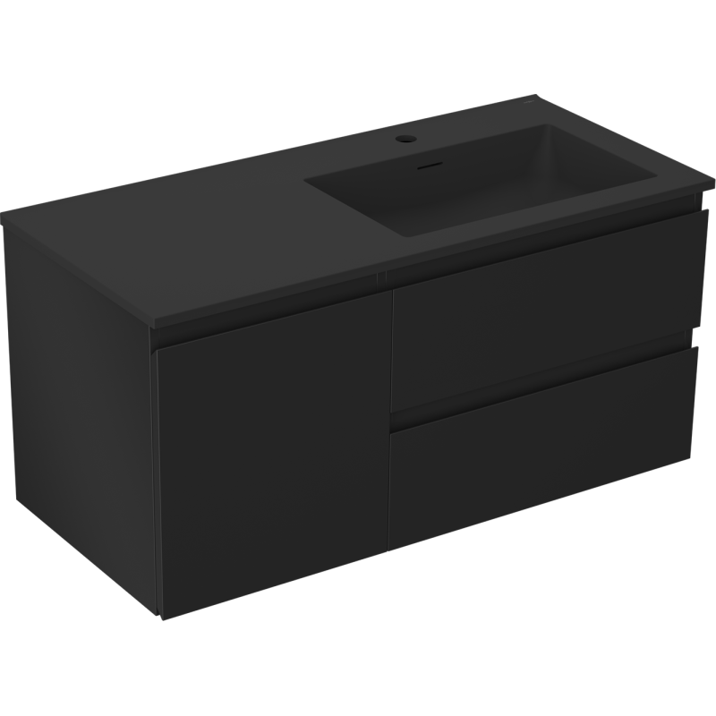 Servantskap med vask 100 cm svart matt Mexen Orio med integrert servant og glatte fronter.