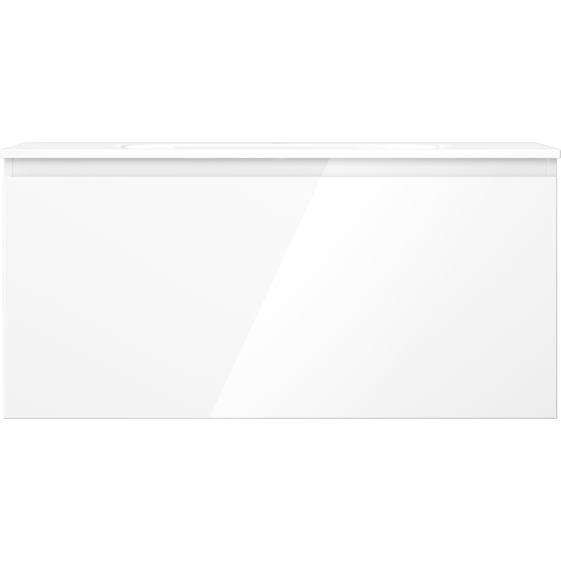 Servant med skap i hvit høyglans, rektangulær modell med glatt overflate og moderne design.