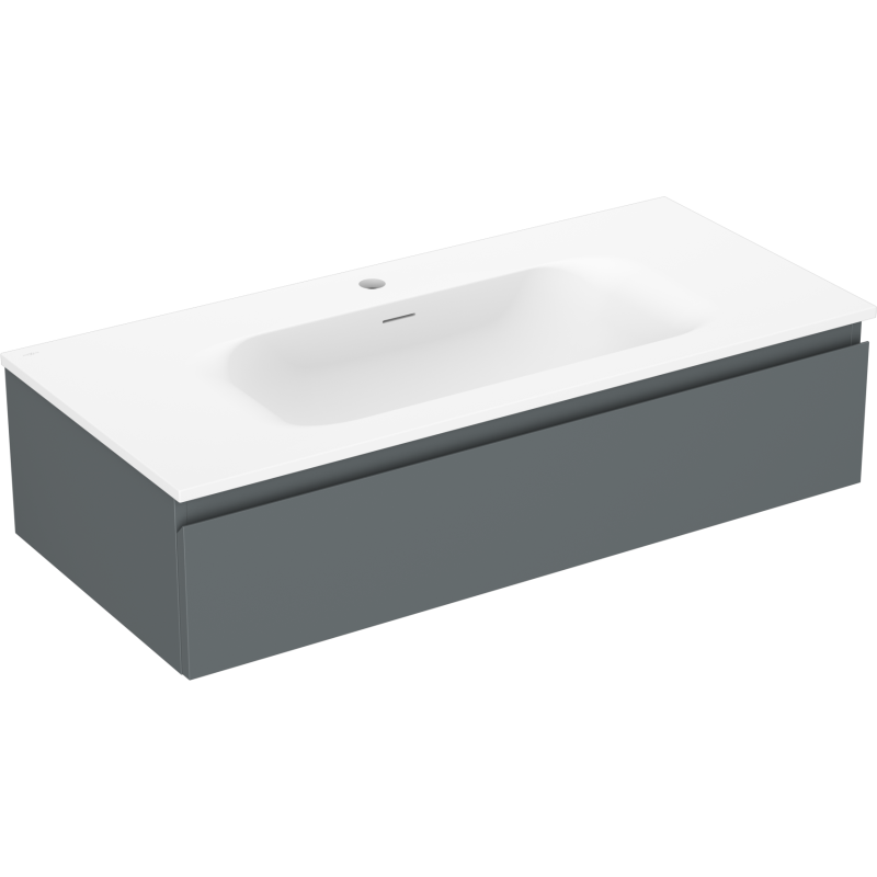 Servantskap med vask Mexen Orio 100 cm i grafitt matt og hvit matt, sett forfra og ovenfra.