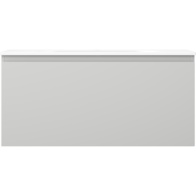 Servant med skap i hvit matt finish, rektangulær front uten håndtak eller dekor.