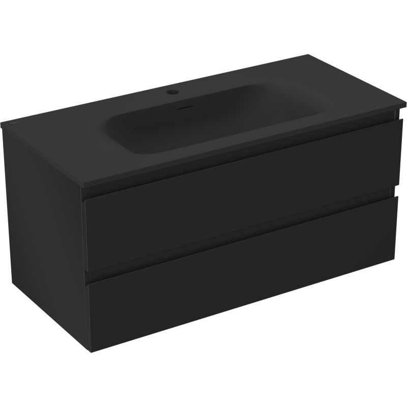 Servantskap med vask 100 cm svart matt Mexen Orio med to skuffer i moderne minimalistisk design.