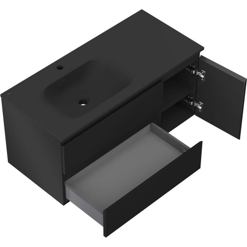 Servantskap med vask 100 cm svart matt Mexen Orio Vela venstre – 91A13-10047-3-BBFFF71-W23L71